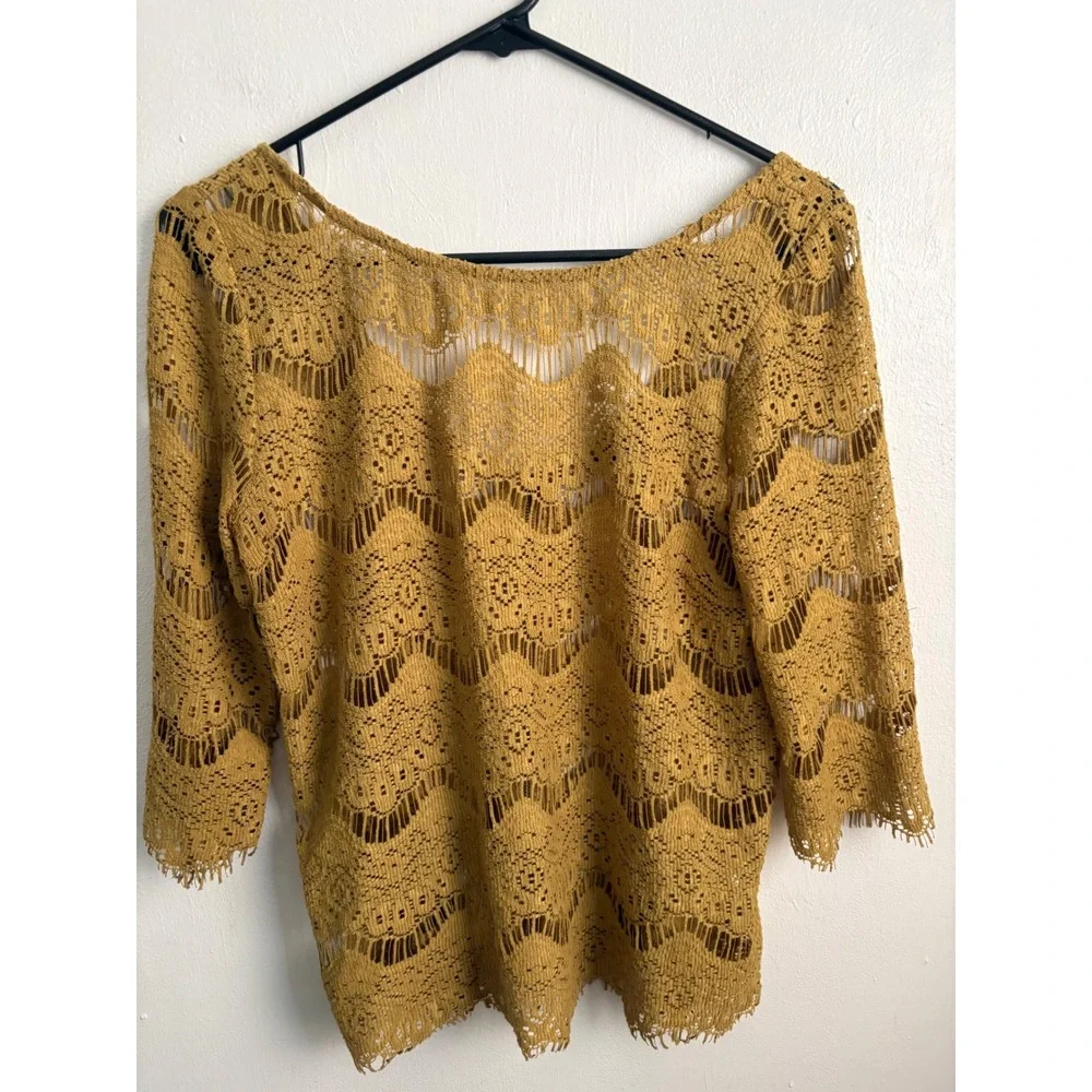Boho Crochet Fall Knit Open Work Back Zip Top Western Cowgirl Fringe Festival